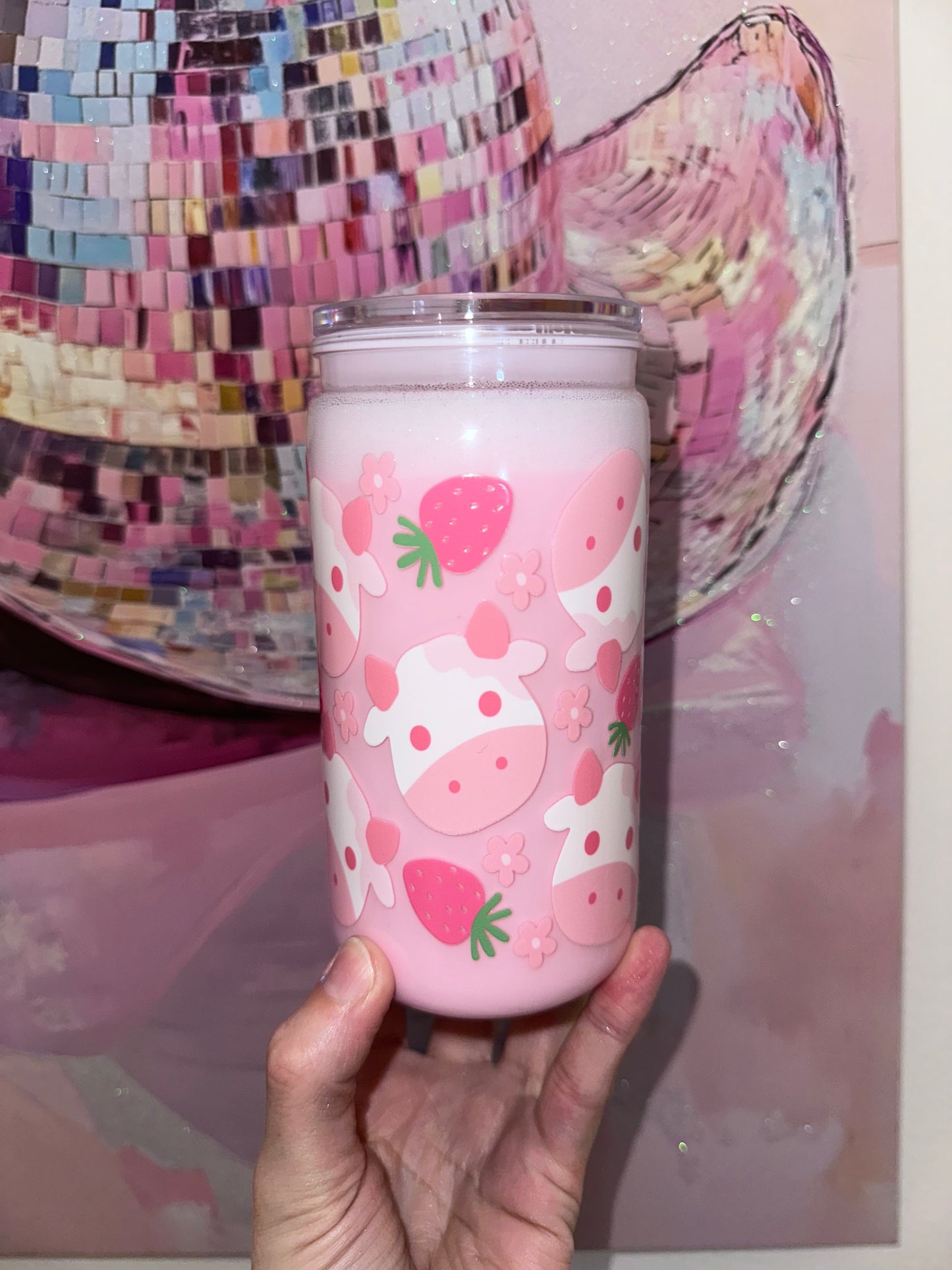 16oz strawberry milk cup