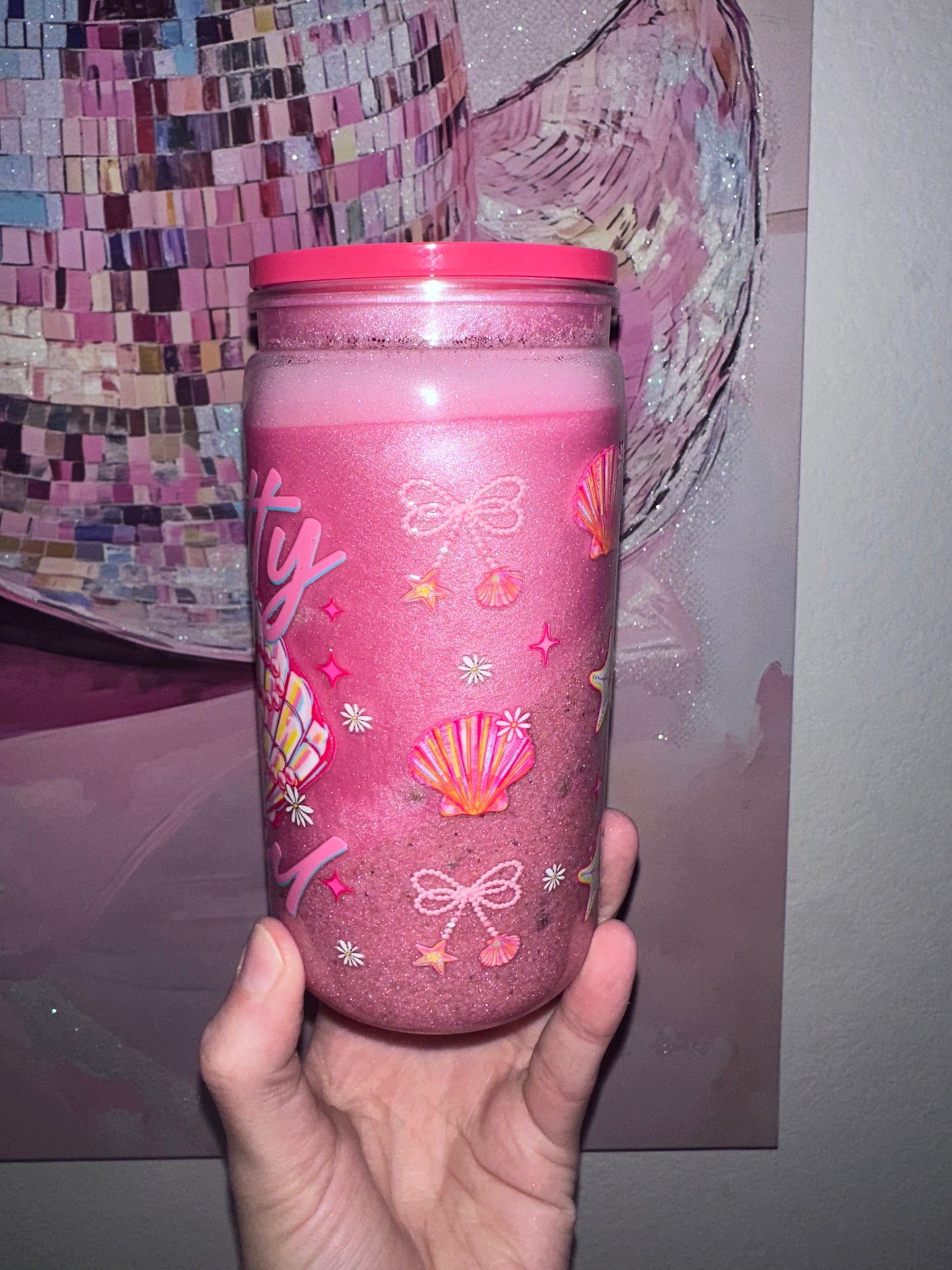 16oz pink beach cup