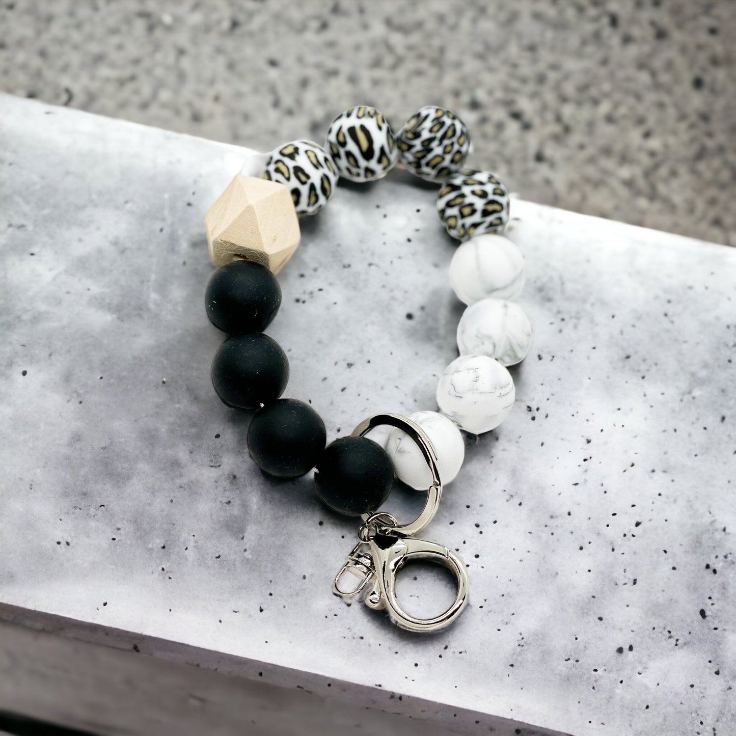 Light Leopard White Marble Keychain Wristlet