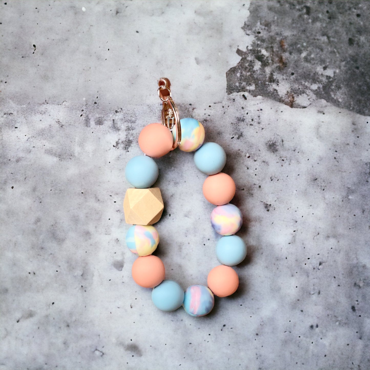 Peach, Blue, Tie Dye Keychain Wristlet