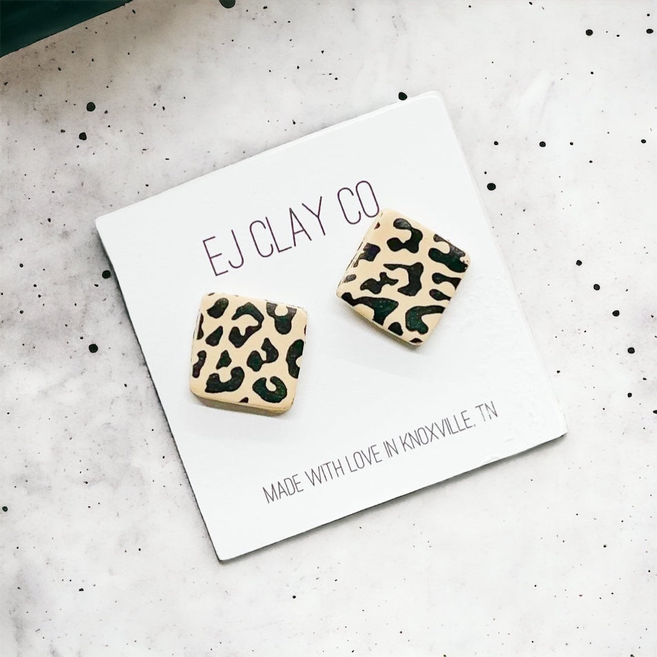 Leopard Square Studs