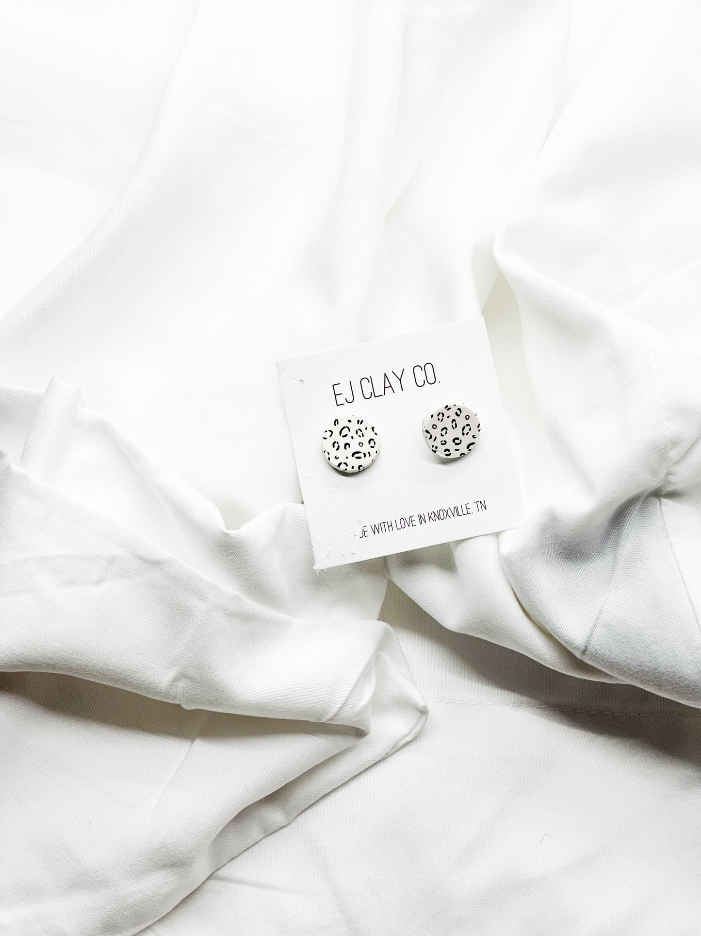 White Circle Leopard Studs