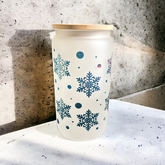 Holographic Snowflake Glass Cup