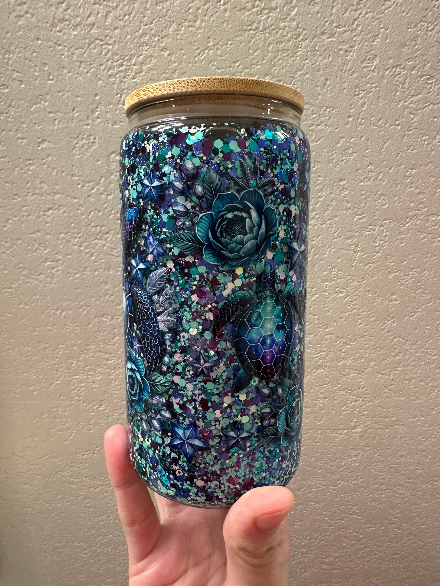16oz glass Custom Snowglobe Glitter Cup (no lava)