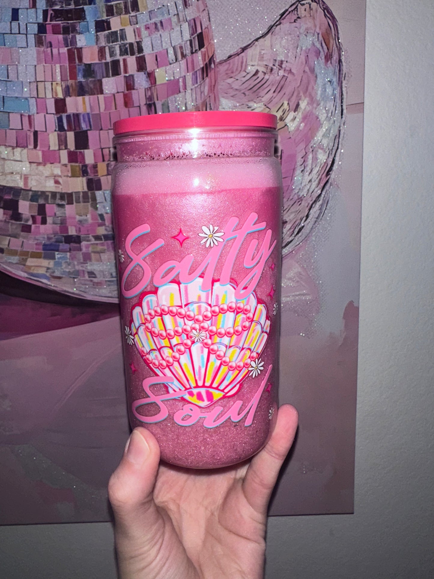 16oz pink beach cup