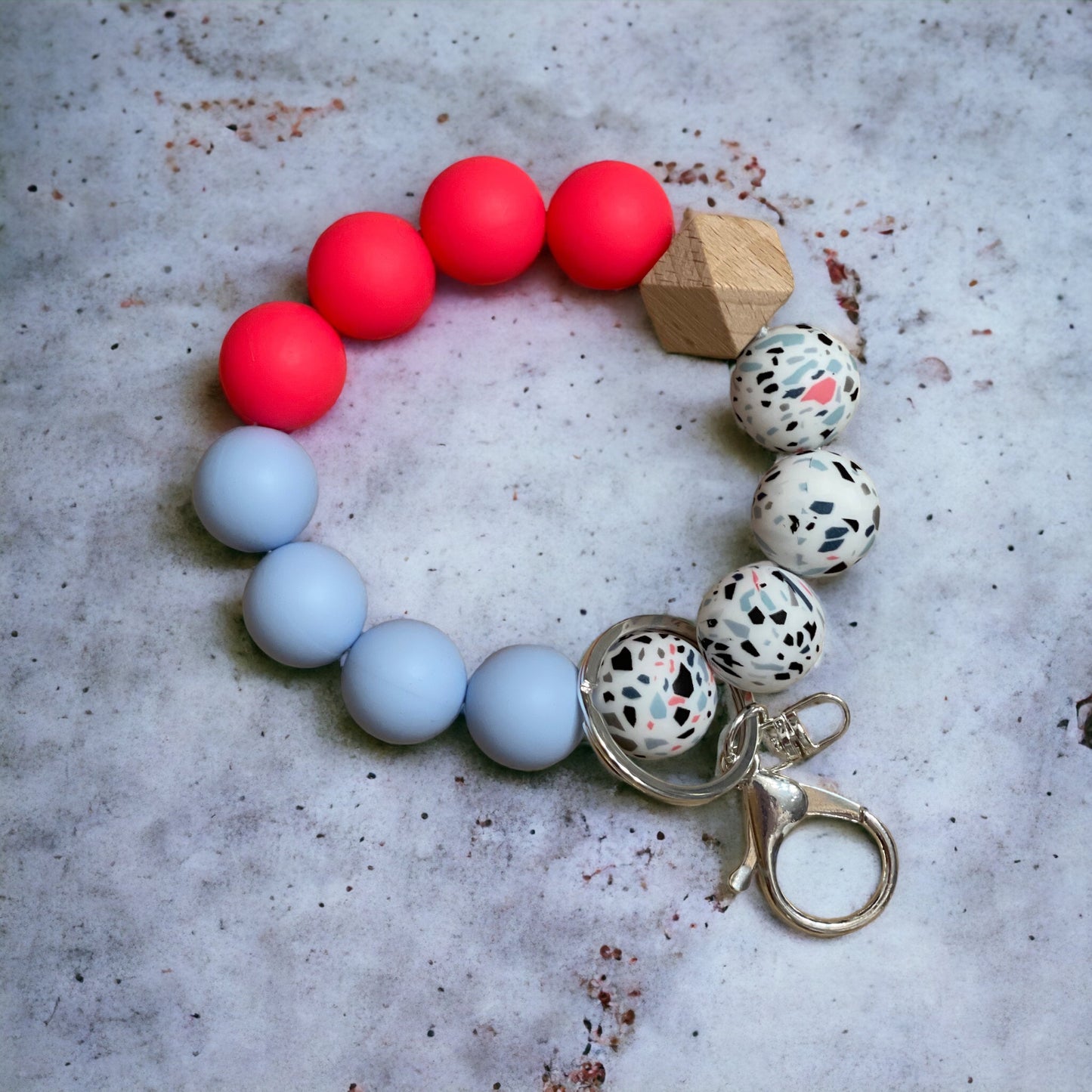 Pastel Blue Neon Pink Print Keychain Wristlet