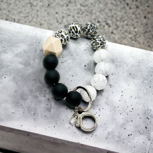 Light Leopard White Marble Keychain Wristlet