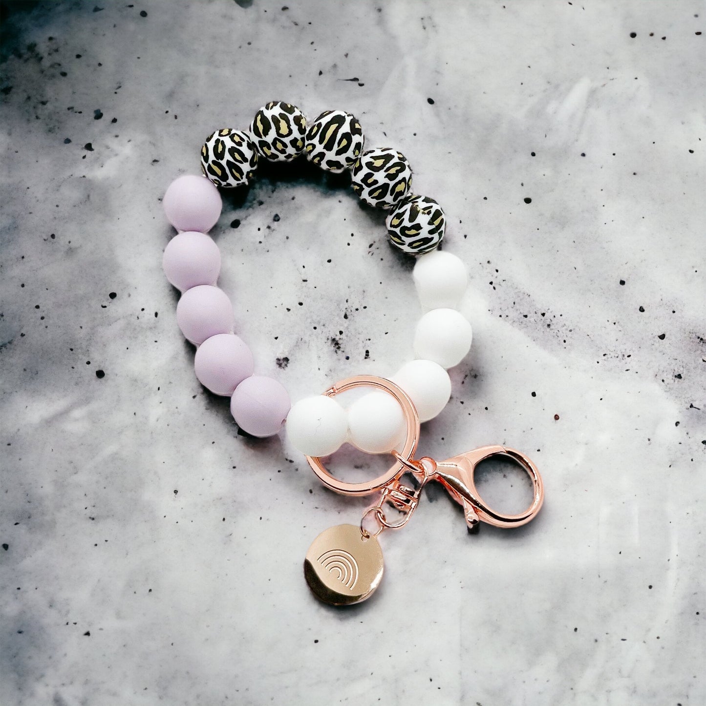 Purple Marble Leopard Keychain Charm Wristlet