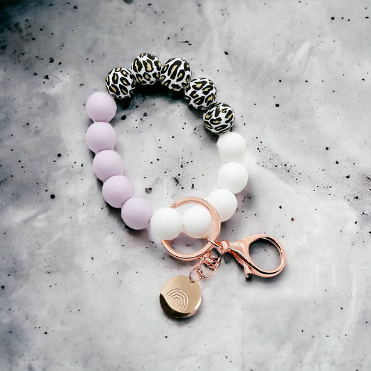 Purple Marble Leopard Keychain Charm Wristlet