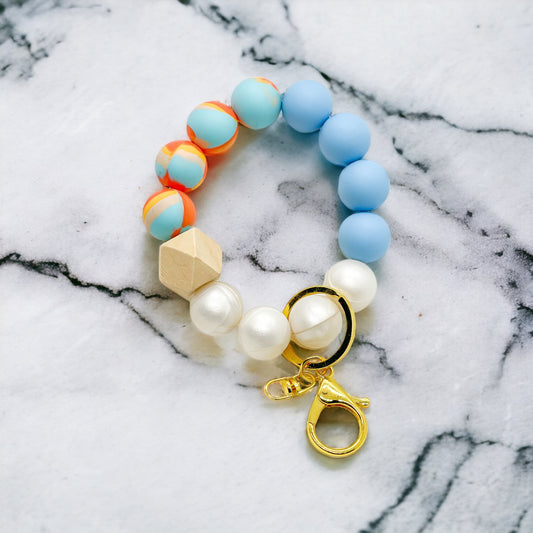 Pastel Blue and Pearl Tie Dye Keychain Wristlet