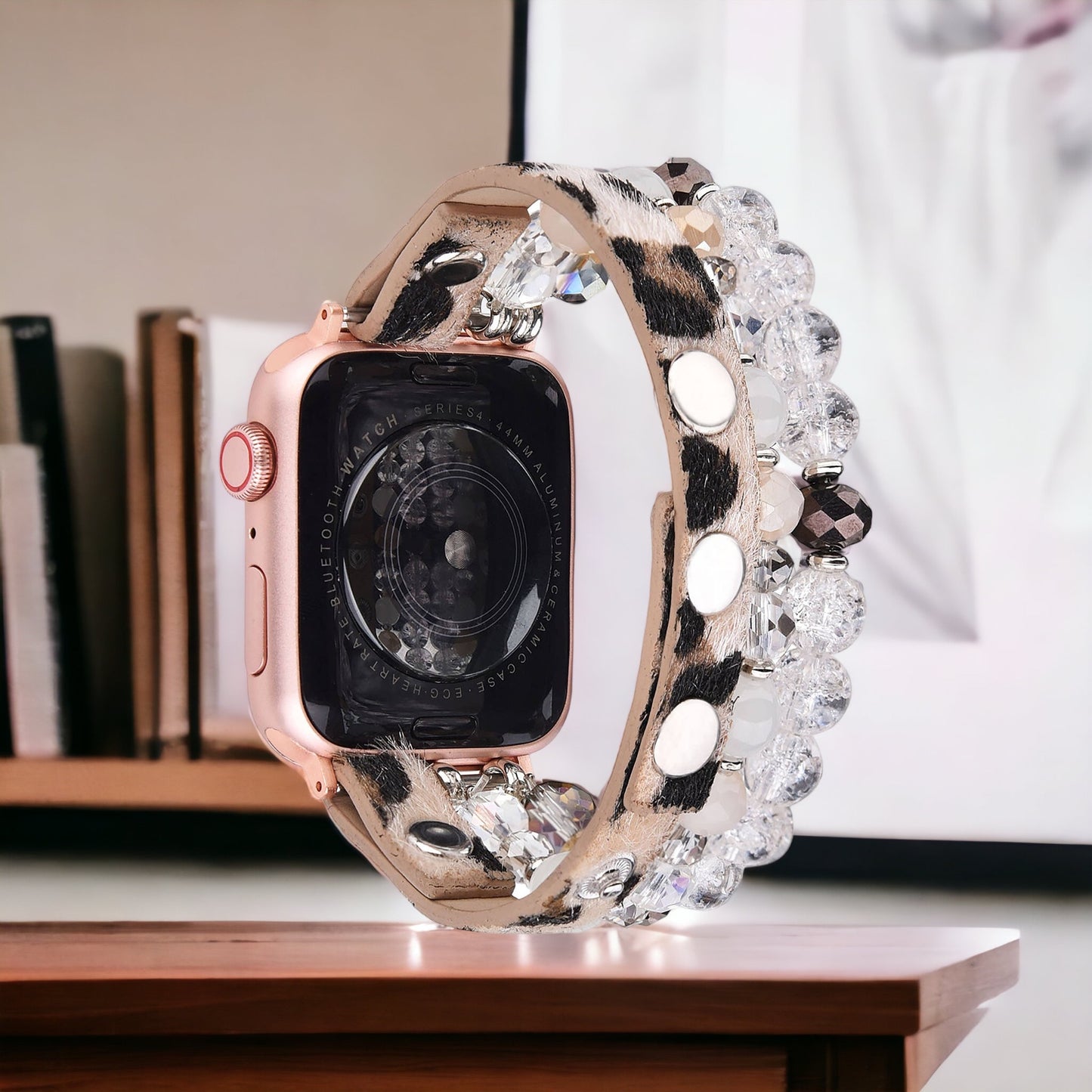 Leopard Calf Leather and Crystal Apple Watch Band