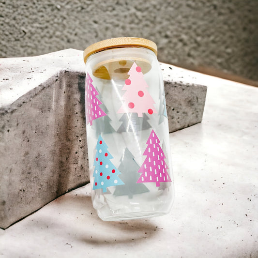 16oz Christmas Tree glass cup