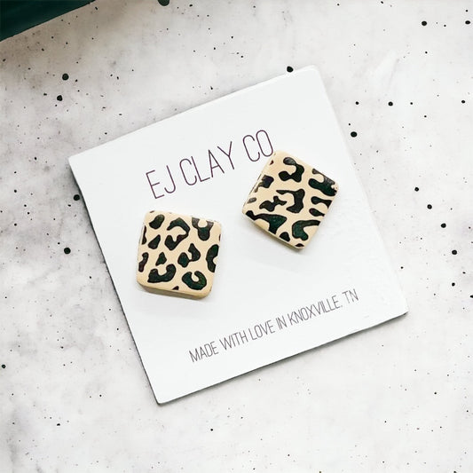 Leopard Square Studs