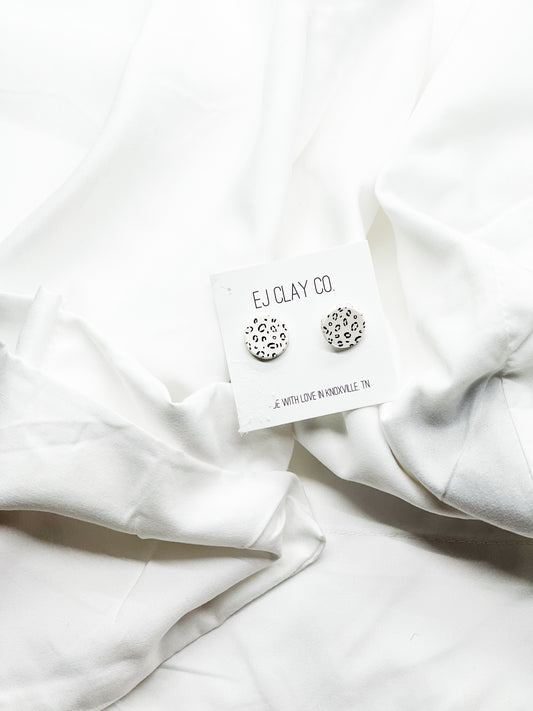 White Circle Leopard Studs